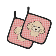 Load image into Gallery viewer, Checkerboard Pink Buff Poodle Pot Holders - Set of 2 - Heat-Resistant Kitchen Essentials BB1258PTHD