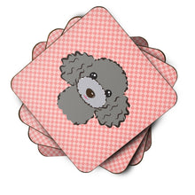 Load image into Gallery viewer, Checkerboard Pink Silver Gray Poodle Coasters - Set of 4 Lightweight Foam, Absorbent Drink Coasters BB1259FC