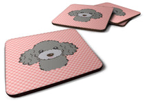 Load image into Gallery viewer, Checkerboard Pink Silver Gray Poodle Coasters - Set of 4 Lightweight Foam, Absorbent Drink Coasters BB1259FC