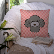 Load image into Gallery viewer, Checkerboard Pink Silver Gray Poodle Canvas Throw Pillow - 14x14 Decorative Pillow – Art for Your Home &amp; Patio BB1259PW1414