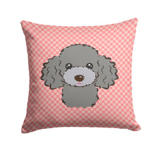 Load image into Gallery viewer, Checkerboard Pink Silver Gray Poodle Canvas Throw Pillow - 14x14 Decorative Pillow – Art for Your Home &amp; Patio BB1259PW1414