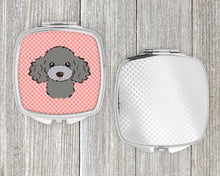 Load image into Gallery viewer, Checkerboard Pink Silver Gray Poodle Compact Mirror – Stylish Purse Mirror with Artistic Covers BB1259SCM
