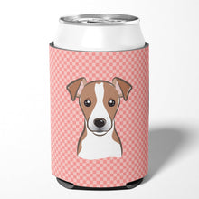 Load image into Gallery viewer, Checkerboard Pink Jack Russell Terrier Can or Bottle Hugger BB1260CC