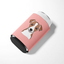 Load image into Gallery viewer, Checkerboard Pink Jack Russell Terrier Can or Bottle Hugger BB1260CC