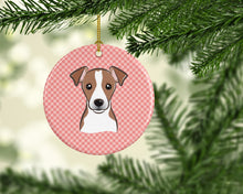 Load image into Gallery viewer, Checkerboard Pink Jack Russell Terrier Ceramic Ornament BB1260CO1