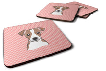 Load image into Gallery viewer, Checkerboard Pink Jack Russell Terrier Coasters - Set of 4 Lightweight Foam, Absorbent Drink Coasters BB1260FC