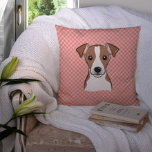 Load image into Gallery viewer, Checkerboard Pink Jack Russell Terrier Canvas Throw Pillow - 14x14 Decorative Pillow – Art for Your Home &amp; Patio BB1260PW1414