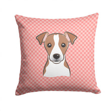 Load image into Gallery viewer, Checkerboard Pink Jack Russell Terrier Canvas Throw Pillow - 14x14 Decorative Pillow – Art for Your Home &amp; Patio BB1260PW1414