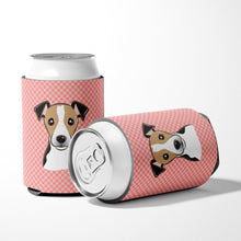 Load image into Gallery viewer, Checkerboard Pink Jack Russell Terrier Can or Bottle Hugger BB1261CC