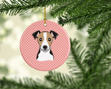 Load image into Gallery viewer, Checkerboard Pink Jack Russell Terrier Ceramic Ornament BB1261CO1
