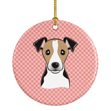 Load image into Gallery viewer, Checkerboard Pink Jack Russell Terrier Ceramic Ornament BB1261CO1