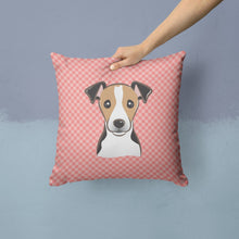 Load image into Gallery viewer, Checkerboard Pink Jack Russell Terrier Canvas Throw Pillow - 14x14 Decorative Pillow – Art for Your Home &amp; Patio BB1261PW1414