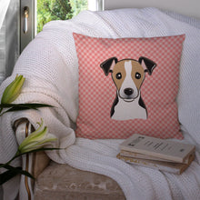 Load image into Gallery viewer, Checkerboard Pink Jack Russell Terrier Canvas Throw Pillow - 14x14 Decorative Pillow – Art for Your Home &amp; Patio BB1261PW1414