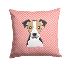 Load image into Gallery viewer, Checkerboard Pink Jack Russell Terrier Canvas Throw Pillow - 14x14 Decorative Pillow – Art for Your Home &amp; Patio BB1261PW1414
