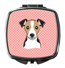 Load image into Gallery viewer, Checkerboard Pink Jack Russell Terrier Compact Mirror – Stylish Purse Mirror with Artistic Covers BB1261SCM