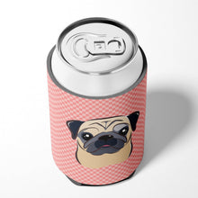 Load image into Gallery viewer, Checkerboard Pink Fawn Pug Can or Bottle Hugger BB1262CC