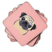Load image into Gallery viewer, Checkerboard Pink Fawn Pug Coasters - Set of 4 Lightweight Foam, Absorbent Drink Coasters BB1262FC