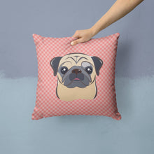 Load image into Gallery viewer, Checkerboard Pink Fawn Pug Canvas Throw Pillow - 14x14 Decorative Pillow – Art for Your Home &amp; Patio BB1262PW1414