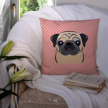 Load image into Gallery viewer, Checkerboard Pink Fawn Pug Canvas Throw Pillow - 14x14 Decorative Pillow – Art for Your Home &amp; Patio BB1262PW1414