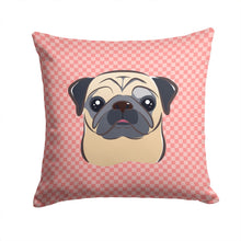 Load image into Gallery viewer, Checkerboard Pink Fawn Pug Canvas Throw Pillow - 14x14 Decorative Pillow – Art for Your Home &amp; Patio BB1262PW1414