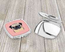 Load image into Gallery viewer, Checkerboard Pink Fawn Pug Compact Mirror – Stylish Purse Mirror with Artistic Covers BB1262SCM