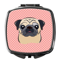 Load image into Gallery viewer, Checkerboard Pink Fawn Pug Compact Mirror – Stylish Purse Mirror with Artistic Covers BB1262SCM