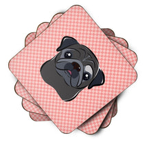 Load image into Gallery viewer, Checkerboard Pink Black Pug Coasters - Set of 4 Lightweight Foam, Absorbent Drink Coasters BB1263FC
