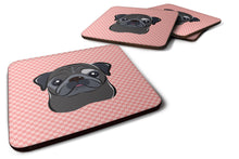 Load image into Gallery viewer, Checkerboard Pink Black Pug Coasters - Set of 4 Lightweight Foam, Absorbent Drink Coasters BB1263FC