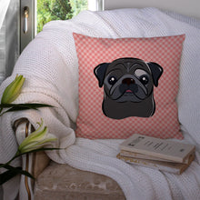 Load image into Gallery viewer, Checkerboard Pink Black Pug Canvas Throw Pillow - 14x14 Decorative Pillow – Art for Your Home &amp; Patio BB1263PW1414