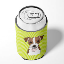 Load image into Gallery viewer, Checkerboard Lime Green Jack Russell Terrier Can or Bottle Hugger BB1264CC