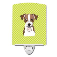 Load image into Gallery viewer, Checkerboard Lime Green Jack Russell Terrier Ceramic Night Light BB1264CNL