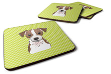 Load image into Gallery viewer, Checkerboard Lime Green Jack Russell Terrier Coasters - Set of 4 Lightweight Foam, Absorbent Drink Coasters BB1264FC