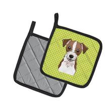 Load image into Gallery viewer, Checkerboard Lime Green Jack Russell Terrier Pot Holders - Set of 2 - Heat-Resistant Kitchen Essentials BB1264PTHD