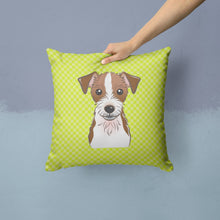 Load image into Gallery viewer, Checkerboard Lime Green Jack Russell Terrier Canvas Throw Pillow - 14x14 Decorative Pillow – Art for Your Home &amp; Patio BB1264PW1414