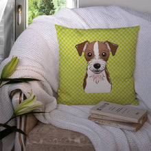 Load image into Gallery viewer, Checkerboard Lime Green Jack Russell Terrier Canvas Throw Pillow - 14x14 Decorative Pillow – Art for Your Home &amp; Patio BB1264PW1414