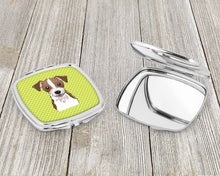 Load image into Gallery viewer, Checkerboard Lime Green Jack Russell Terrier Compact Mirror – Stylish Purse Mirror with Artistic Covers BB1264SCM