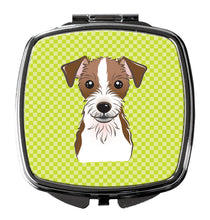 Load image into Gallery viewer, Checkerboard Lime Green Jack Russell Terrier Compact Mirror – Stylish Purse Mirror with Artistic Covers BB1264SCM