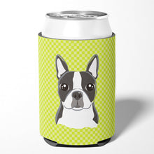 Load image into Gallery viewer, Checkerboard Lime Green Boston Terrier Can or Bottle Hugger BB1265CC