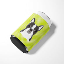 Load image into Gallery viewer, Checkerboard Lime Green Boston Terrier Can or Bottle Hugger BB1265CC