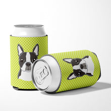 Load image into Gallery viewer, Checkerboard Lime Green Boston Terrier Can or Bottle Hugger BB1265CC