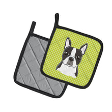 Load image into Gallery viewer, Checkerboard Lime Green Boston Terrier Pot Holders - Set of 2 - Heat-Resistant Kitchen Essentials BB1265PTHD