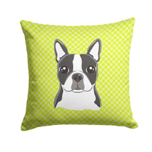 Load image into Gallery viewer, Checkerboard Lime Green Boston Terrier Canvas Throw Pillow - 14x14 Decorative Pillow – Art for Your Home &amp; Patio BB1265PW1414