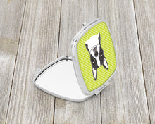 Load image into Gallery viewer, Checkerboard Lime Green Boston Terrier Compact Mirror – Stylish Purse Mirror with Artistic Covers BB1265SCM