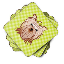 Load image into Gallery viewer, Checkerboard Lime Green Yorkie Yorkshire Terrier Coasters - Set of 4 Lightweight Foam, Absorbent Drink Coasters BB1266FC