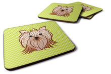 Load image into Gallery viewer, Checkerboard Lime Green Yorkie Yorkshire Terrier Coasters - Set of 4 Lightweight Foam, Absorbent Drink Coasters BB1266FC
