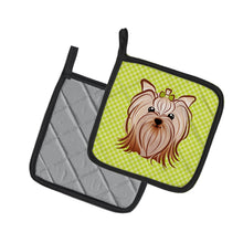 Load image into Gallery viewer, Checkerboard Lime Green Yorkie Yorkishire Terrier Pot Holders - Set of 2 - Heat-Resistant Kitchen Essentials BB1266PTHD
