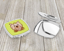 Load image into Gallery viewer, Checkerboard Lime Green Yorkie Yorkshire Terrier Compact Mirror – Stylish Purse Mirror with Artistic Covers BB1266SCM