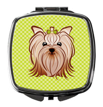Load image into Gallery viewer, Checkerboard Lime Green Yorkie Yorkshire Terrier Compact Mirror – Stylish Purse Mirror with Artistic Covers BB1266SCM