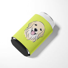Load image into Gallery viewer, Checkerboard Lime Green Golden Retriever Can or Bottle Hugger BB1267CC