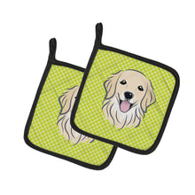 Load image into Gallery viewer, Checkerboard Lime Green Golden Retriever Pot Holders - Set of 2 - Heat-Resistant Kitchen Essentials BB1267PTHD